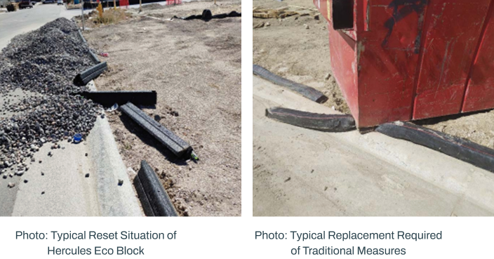 Side-by-side photos: Eco Block reset vs. traditional barrier replacement.